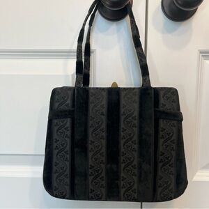 Vintage Crown Lewis Black Velvet Box Handbag Purse